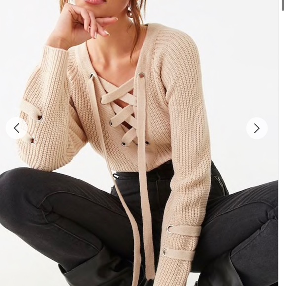 Forever 21 Sweaters - Ribbed Lace Up Sweater